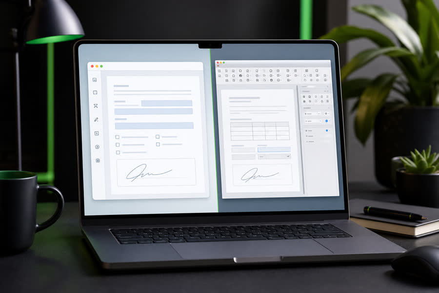 Simple versus complex PDF editor comparison on a desk