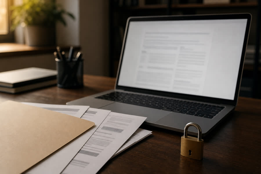 Private PDF paperwork on a desk